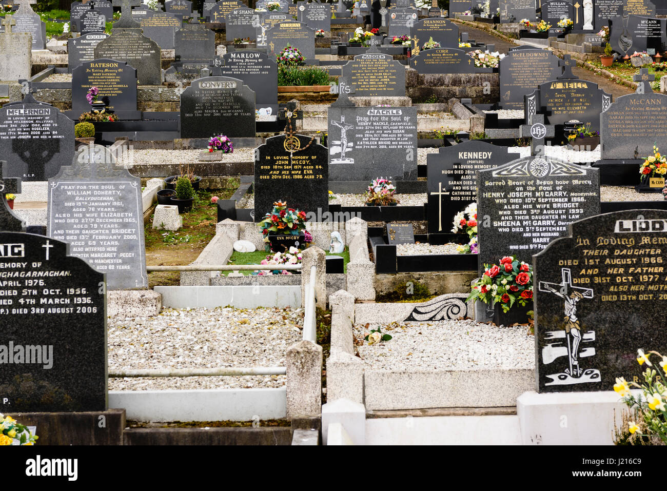 Gravestones at a Roman Catholic church graveyard Stock Photo
