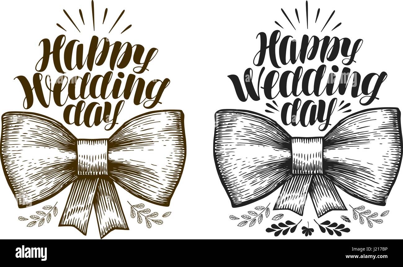 Happy Wedding day, label. Marriage, wed banner. Lettering, calligraphy vector illustration Stock Vector