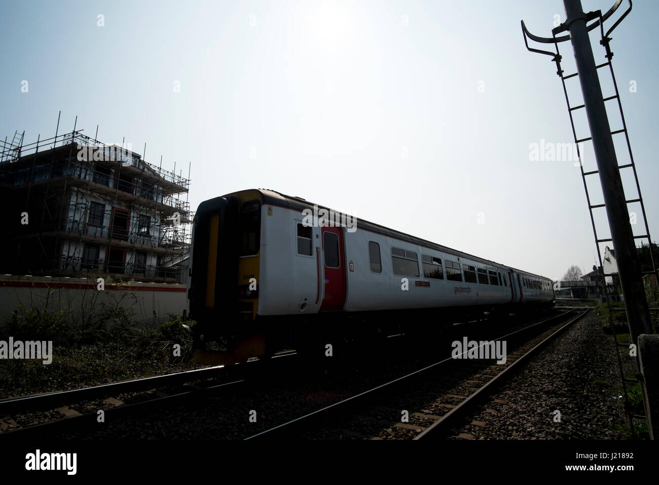 A train pulling into the station in Woodbridge, Suffolk Stock Photo