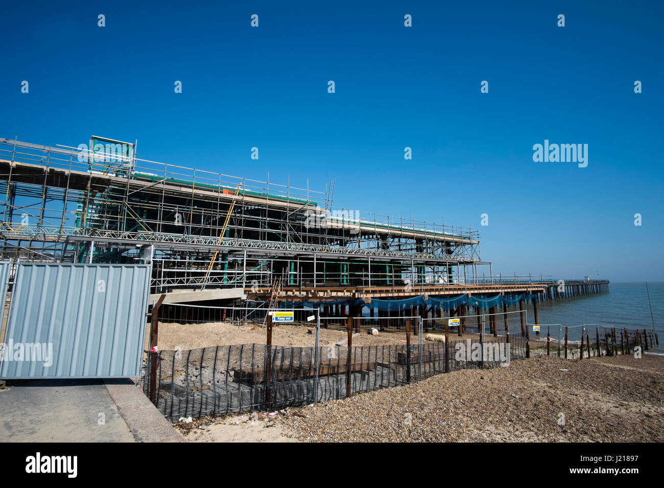Building work being carried out on the pier in Felixstowe, Suffolk Stock Photo