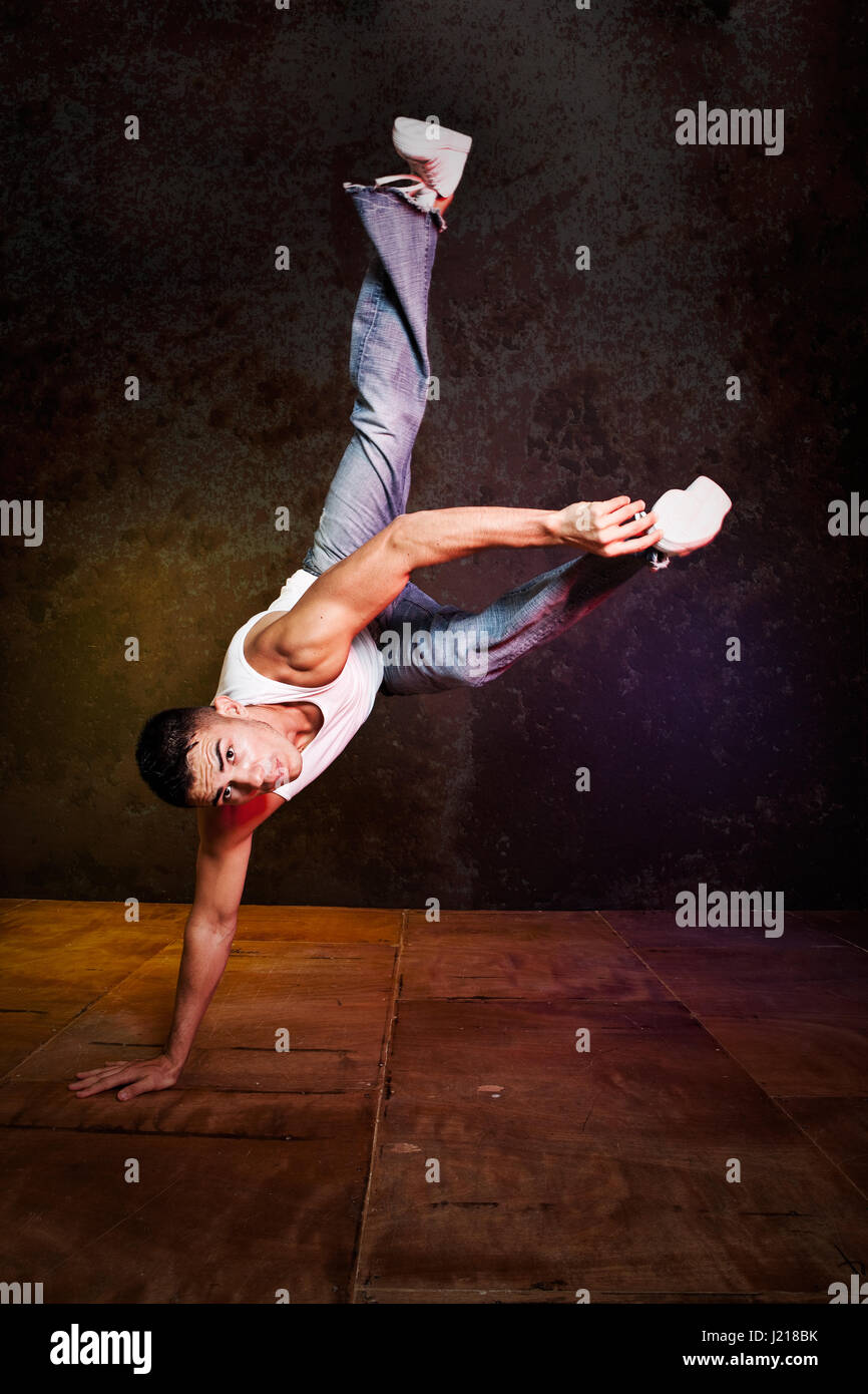 A shot of a hispanic male doing a hip-hop dance Stock Photo