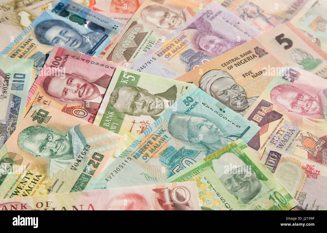 Variety of the African banknotes Stock Photo