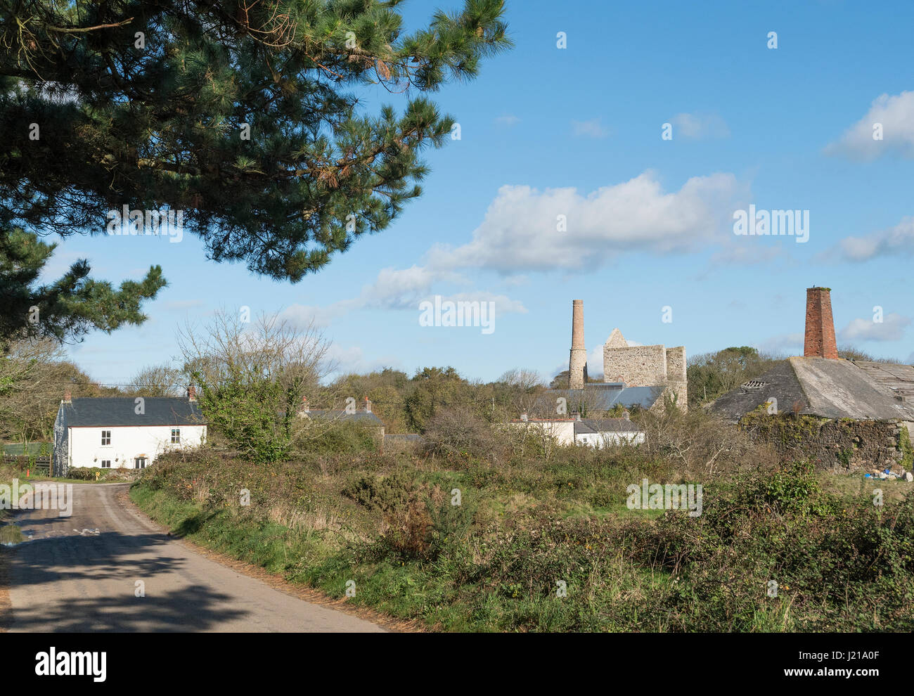 Wheal Busy on old tin mining village near Truro in Cornwall, England, UK Stock Photo