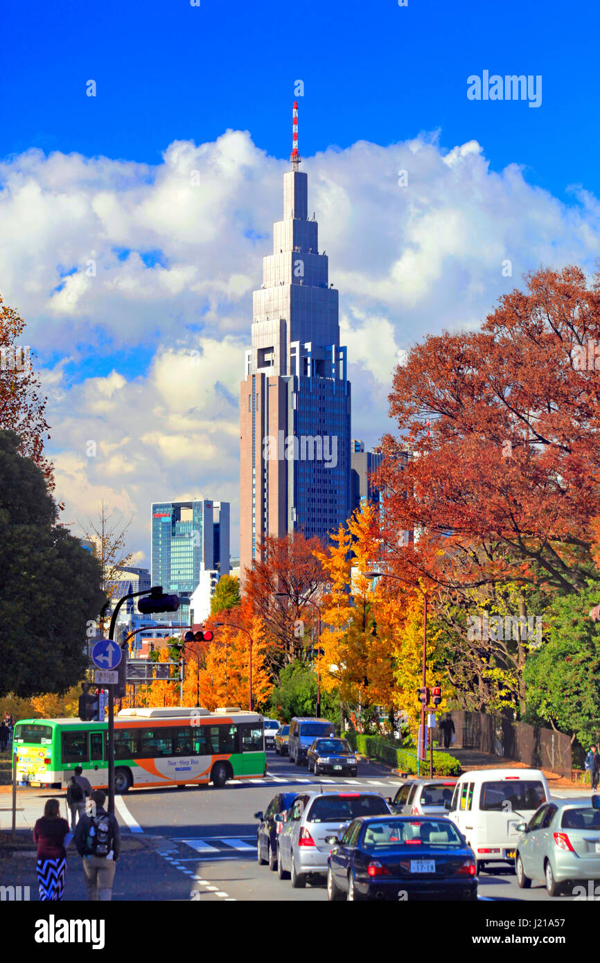 NTT Docomo Yoyogi Building View from Meiji Jingu Gaien Shibuya Tokyo Japan Stock Photo