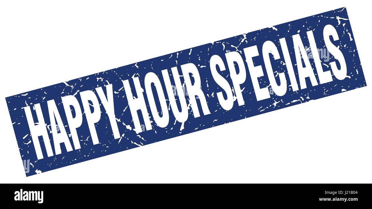 square grunge blue happy hour specials stamp Stock Vector Image & Art