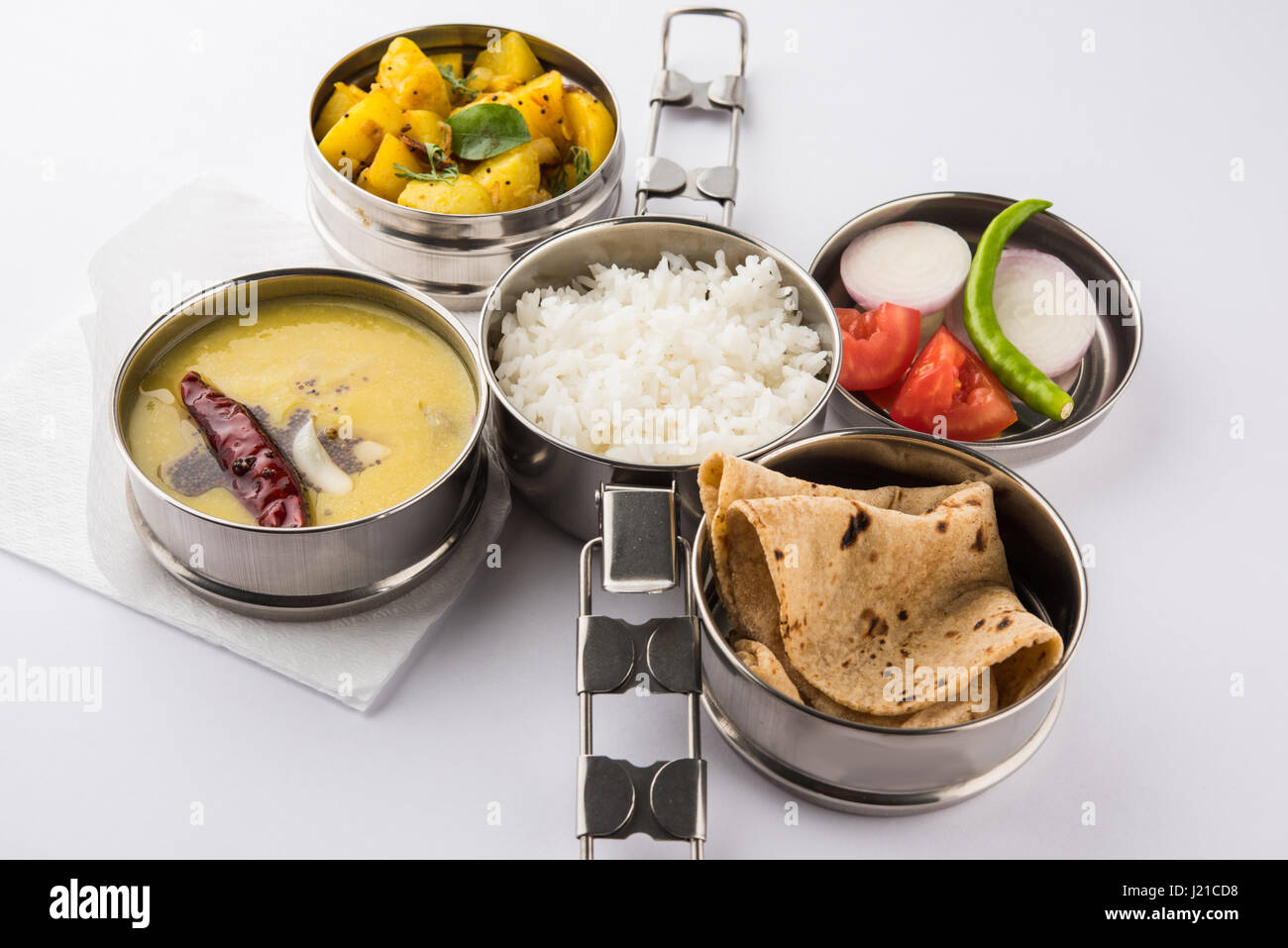 Indian Typical Stainless Steel Lunch Box Or Tiffin With North Indian Or 