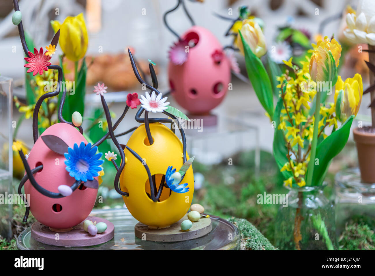 richly decorated easter eggs in a high end london hotel Stock Photo