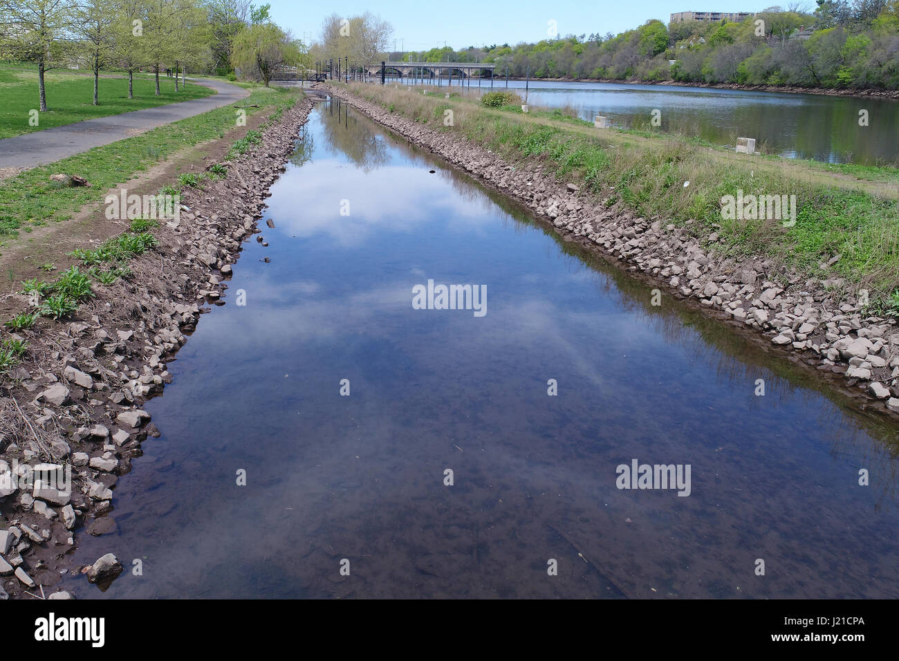 Old Delaware and Raritan Canal in New Brunswick, New Jersey Stock Photo