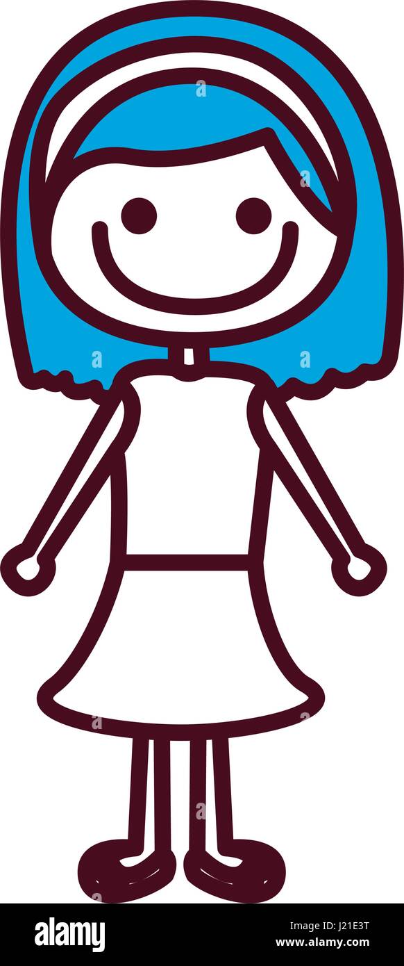 hand drawing silhouette blue short hair girl with skirt Stock Vector Image  \u0026 Art - Alamy, image size:582x1390