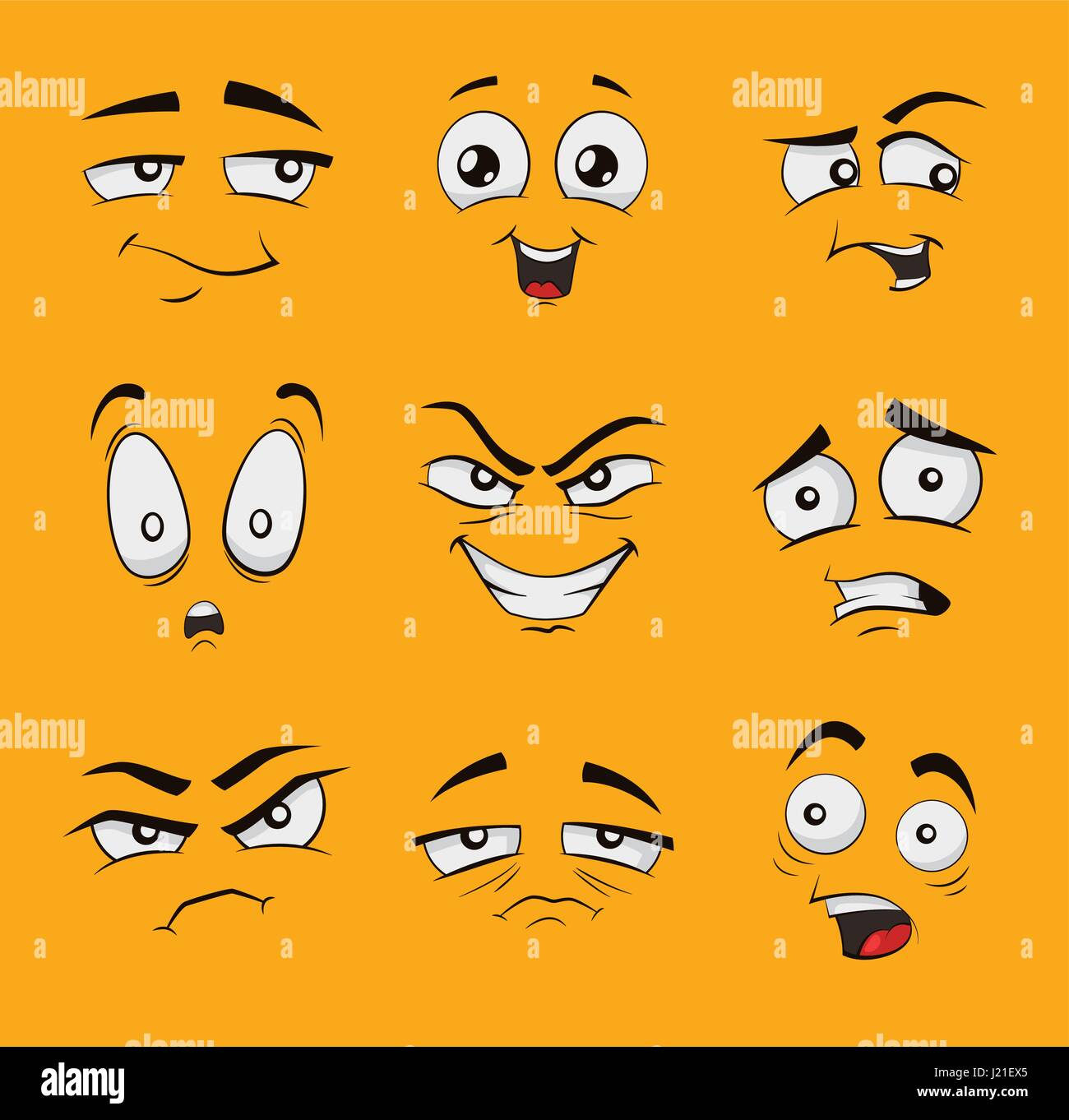 Funny cartoon faces with emotions. Stock Vector