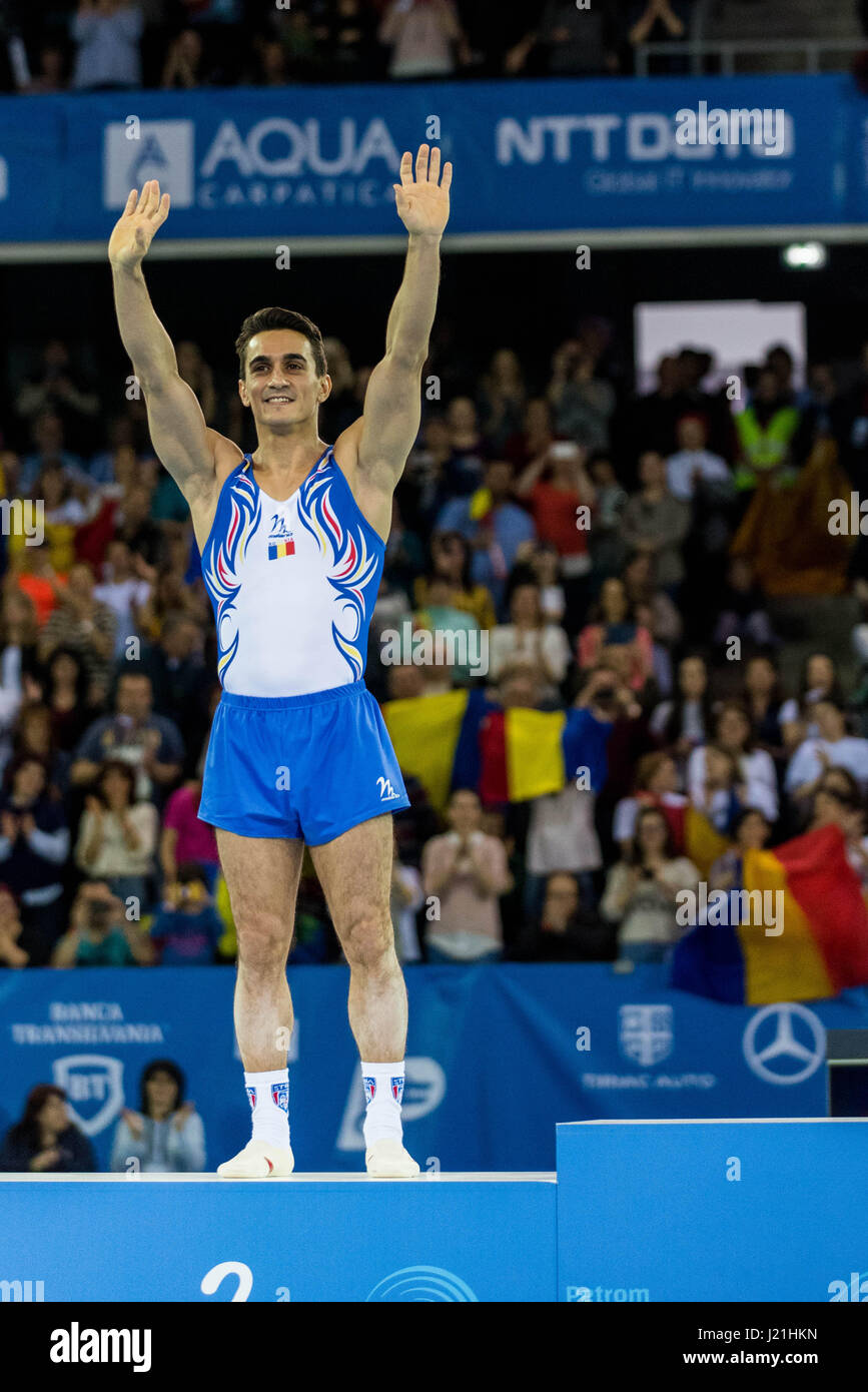 Marian Dragulescu (ROU) - silver medal, during the vault Awarding Ceremony Men's Apparatus Finals at the European Men's and Women's Artistic Gymnastics Championships in Cluj Napoca, Romania. 23.04.2017 Photo: Catalin Soare/dpa Stock Photo