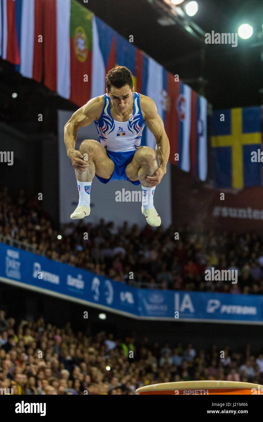 Marian Dragulescu (ROU) performs on vault during the Men's Apparatus Finals at the European Men's and Women's Artistic Gymnastics Championships in Cluj Napoca, Romania. 23.04.2017 Photo: Catalin Soare/dpa Stock Photo