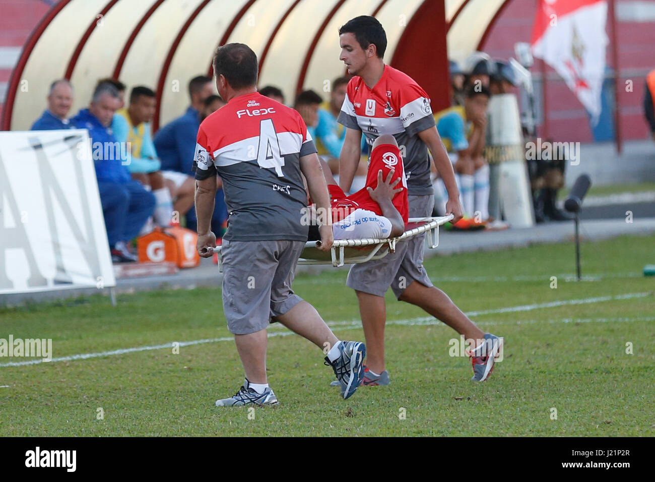 Lages, Brazil. 23rd Apr, 2017. International Jullyan left the pitch ...