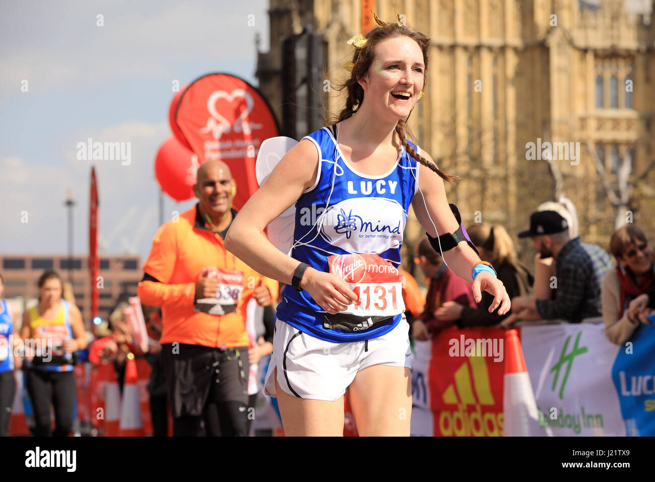 London, UK. 23rd April, 2017. Participants take part in the Virgin London Marathon 2017. Pictured in Westminster next to Parliament and Big Ben Credit: Oliver Dixon/Alamy Live News Stock Photo
