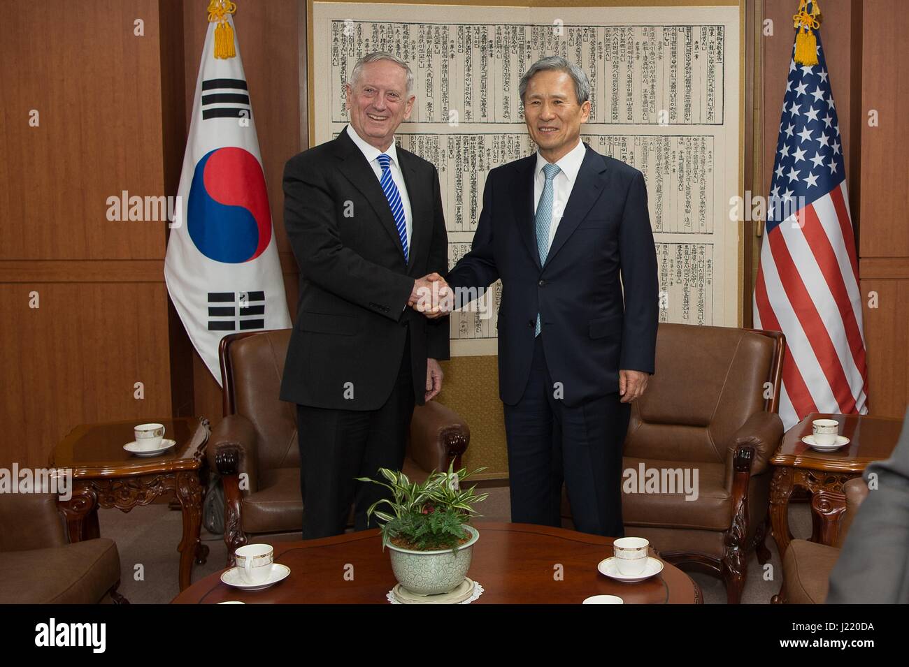 U.S. Secretary of Defense James Mattis meets with Korean National Security Advisor Kim Kwan-jin February 2, 2017 in Seoul, South Korea.     (photo by Amber I. Smith/DoD via Planetpix) Stock Photo