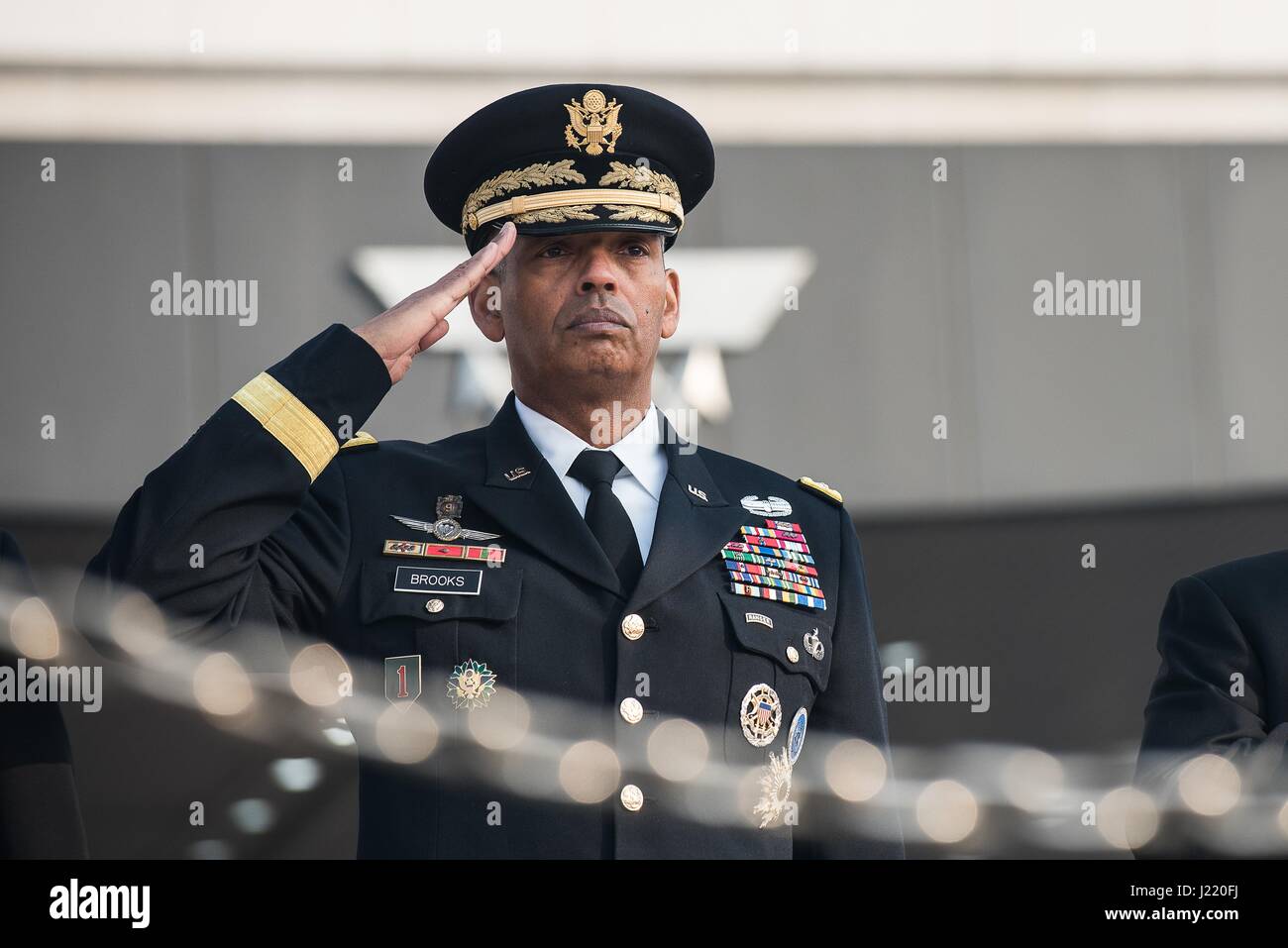 U.S. Forces Korea Army Commander Vincent Brooks renders honors during an honor guard ceremony at the Ministry of National Defense February 3, 2017 in Seoul, South Korea.     (photo by Amber I. Smith/DoD via Planetpix) Stock Photo