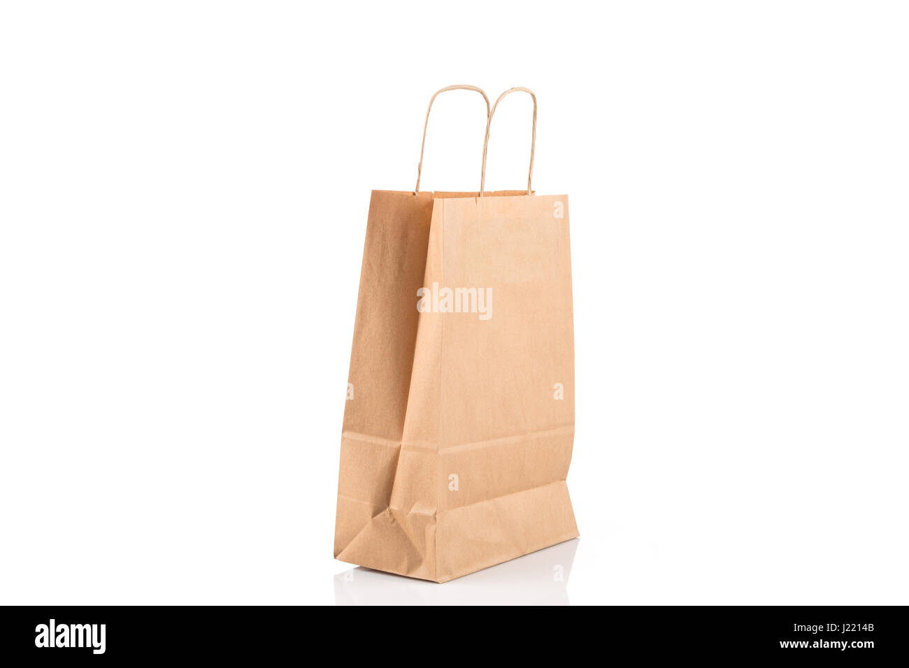 Recycled paper kraft shopping bag isolated on white background Stock