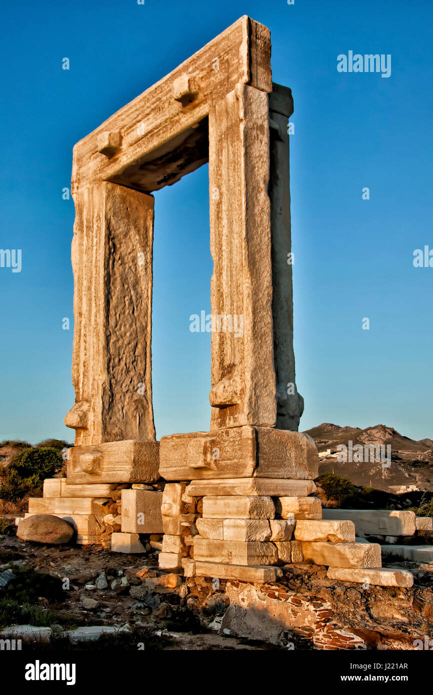 Landmark of Naxos Island Cyclades Greece - Portara Gate Stock Photo