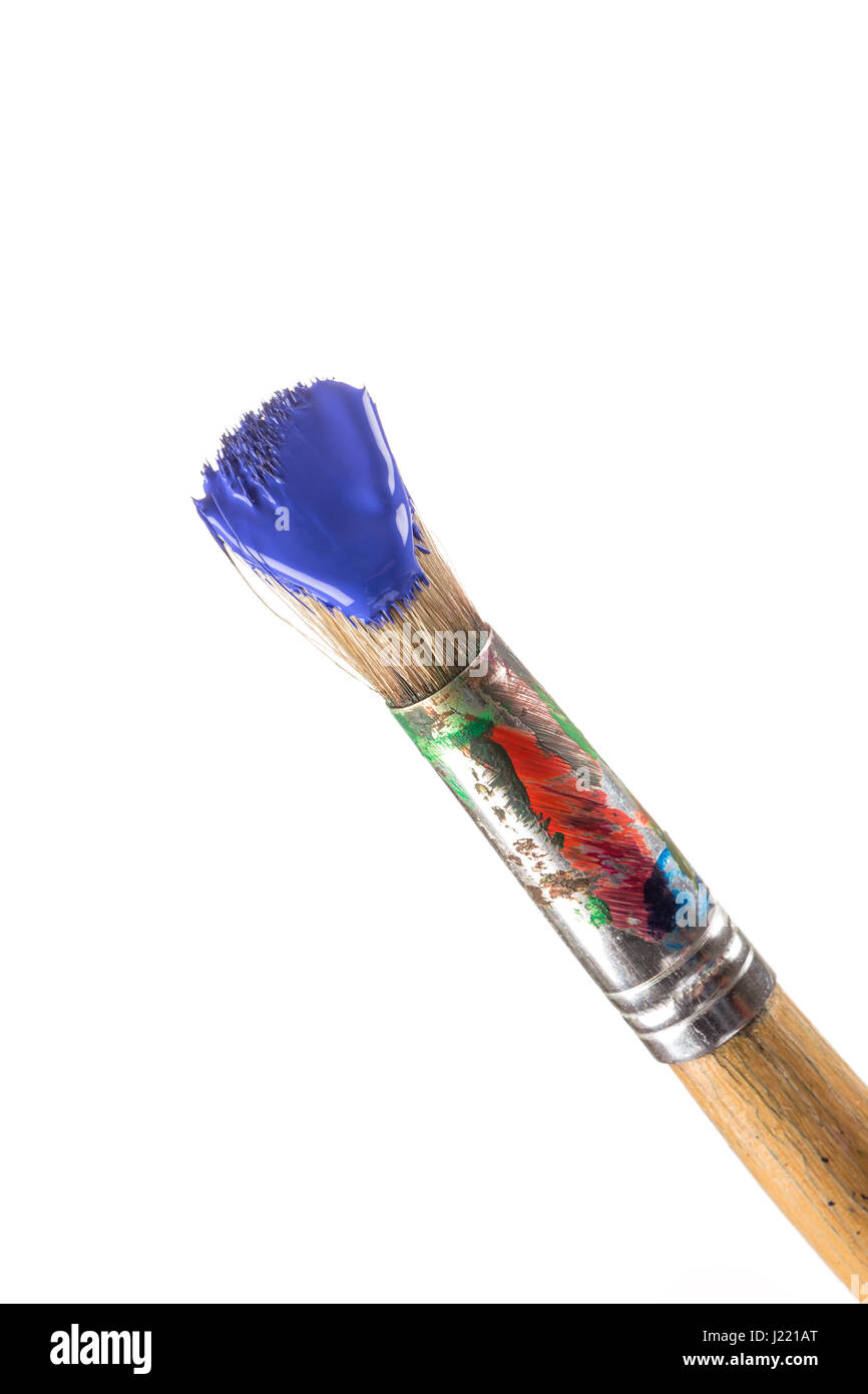 Brush with blue paint isolated on white background Stock Photo - Alamy