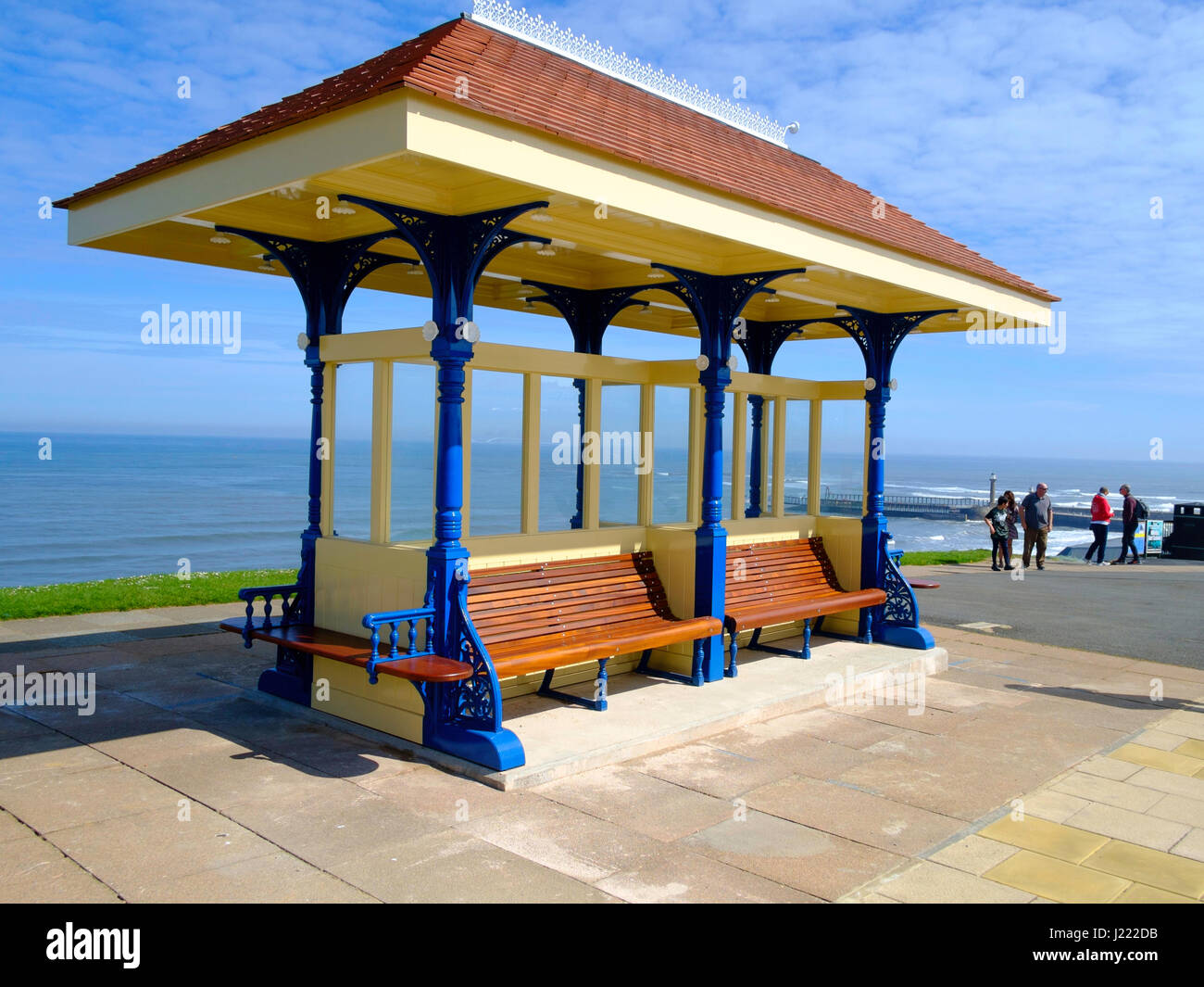 A newly built seaside shelter at West Cliff Whitby North Yorkshire England UK Stock Photo
