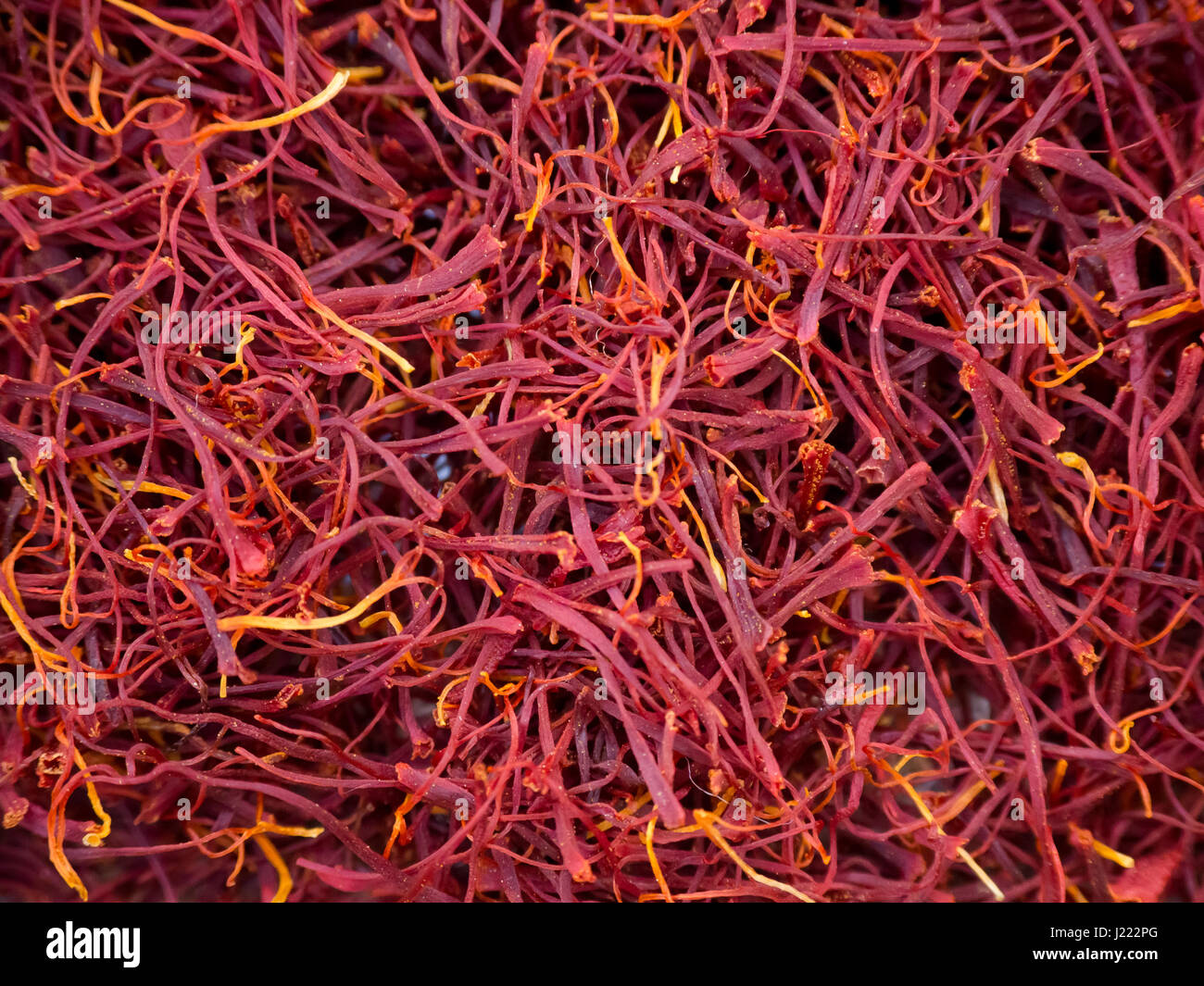A Close up of the red spice Saffron, derived from the Crocus sativus fower. Stock Photo