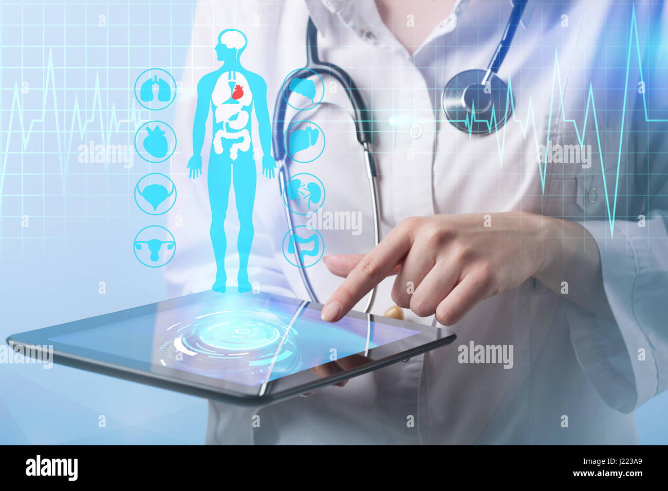 Doctor working on a virtual screen. medical concept Stock Photo