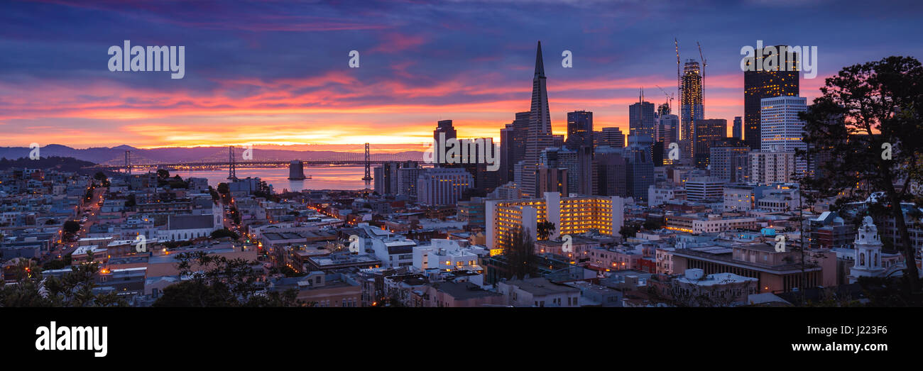 View of San Francisco Skyline at Sunrise Stock Photo