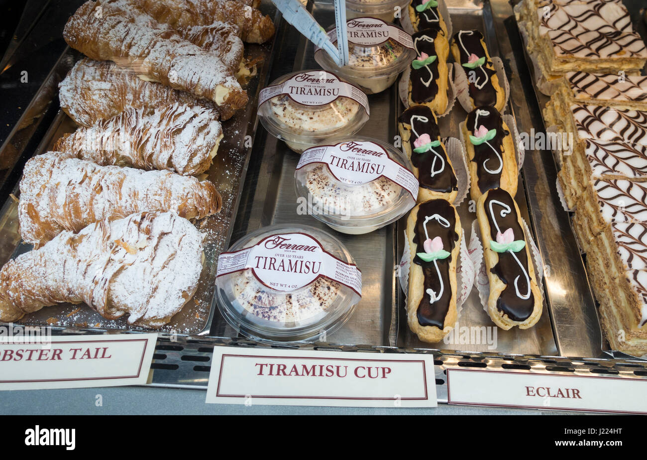 Italian pastry display at Ferrera Bakery in Little Italy in New York