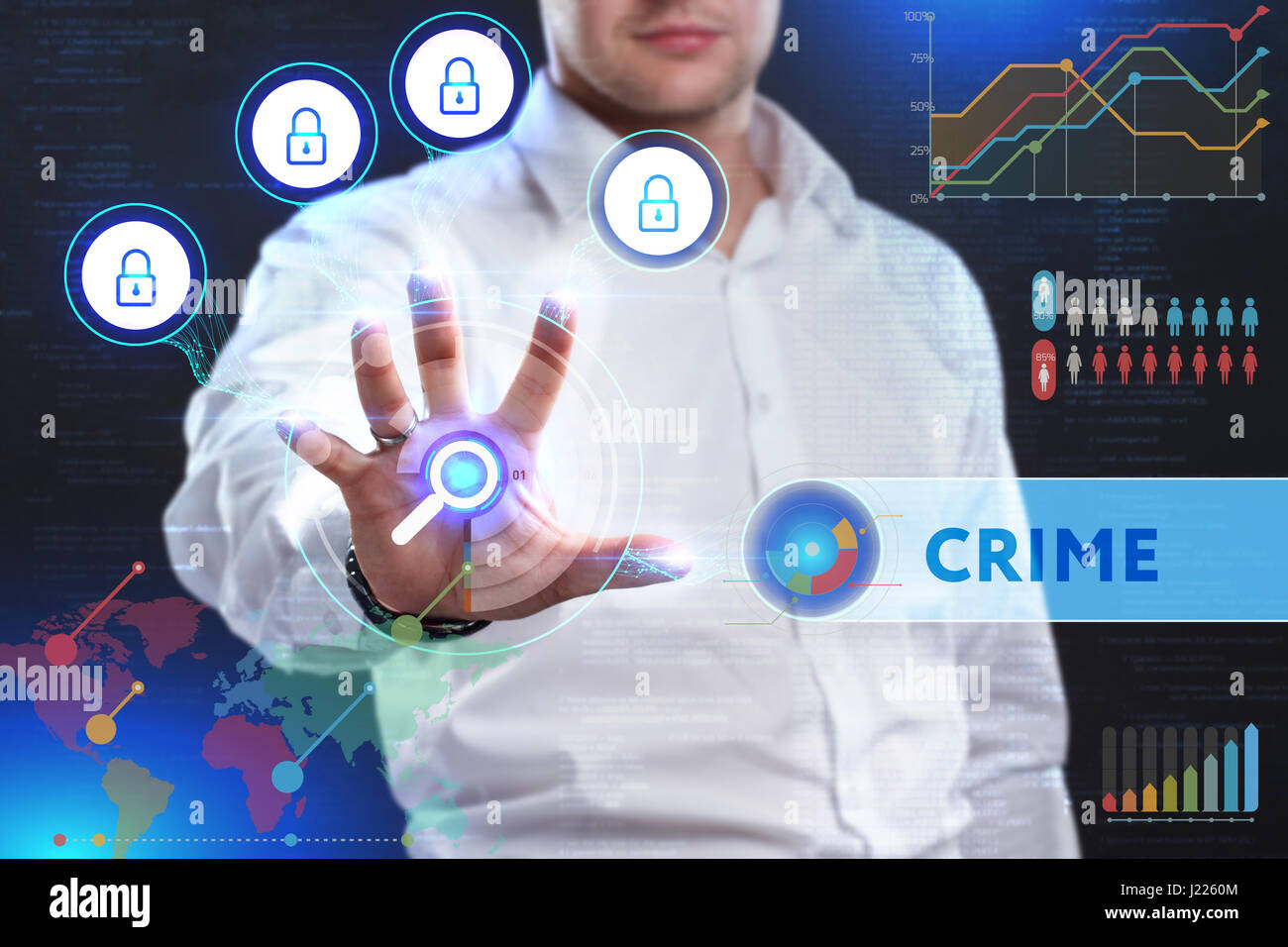 Concept of business security, safety of information from virus, crime and attack. Internet secure system. Protection system. Crime Stock Photo