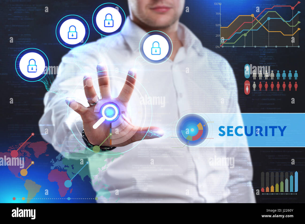 Concept of business security, safety of information from virus, crime and attack. Internet secure system. Protection system. Security Stock Photo