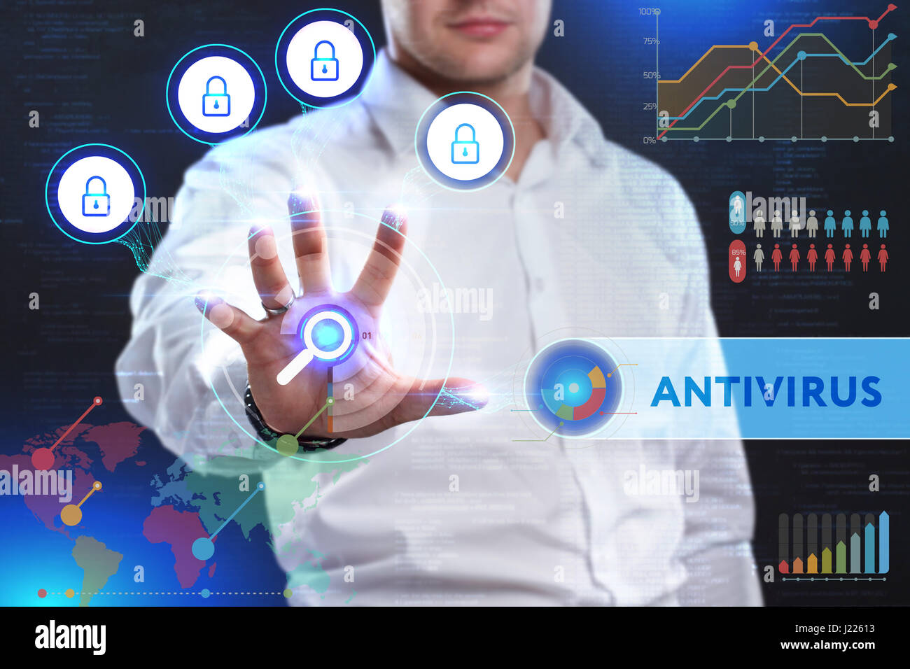 Concept of business security, safety of information from virus, crime and attack. Internet secure system. Protection system. Antivirus Stock Photo