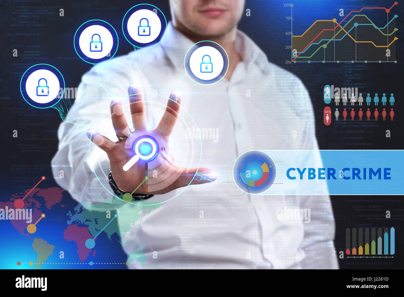 Concept of business security, safety of information from virus, crime and attack. Internet secure system. Protection system. Cyber crime Stock Photo