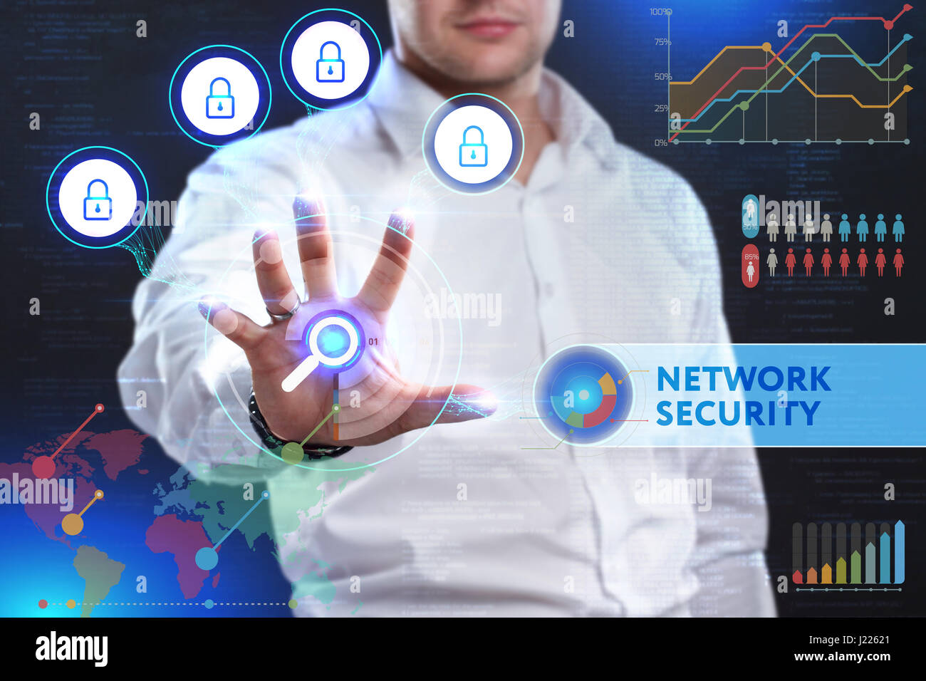 Concept of business security, safety of information from virus, crime and attack. Internet secure system. Protection system. Network security Stock Photo