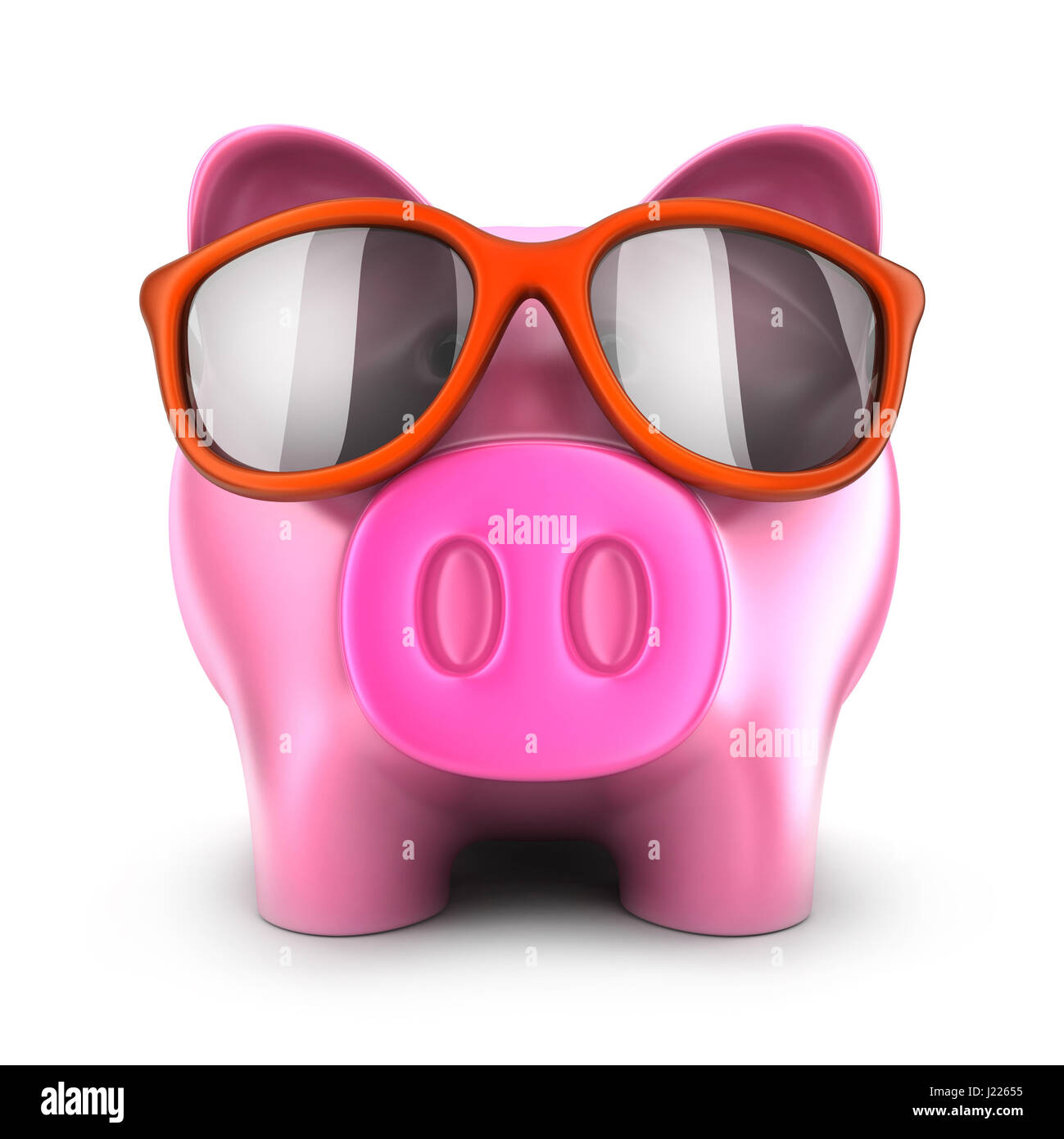 Pink piggy bank in glasses on white background. 3d illustration Stock ...