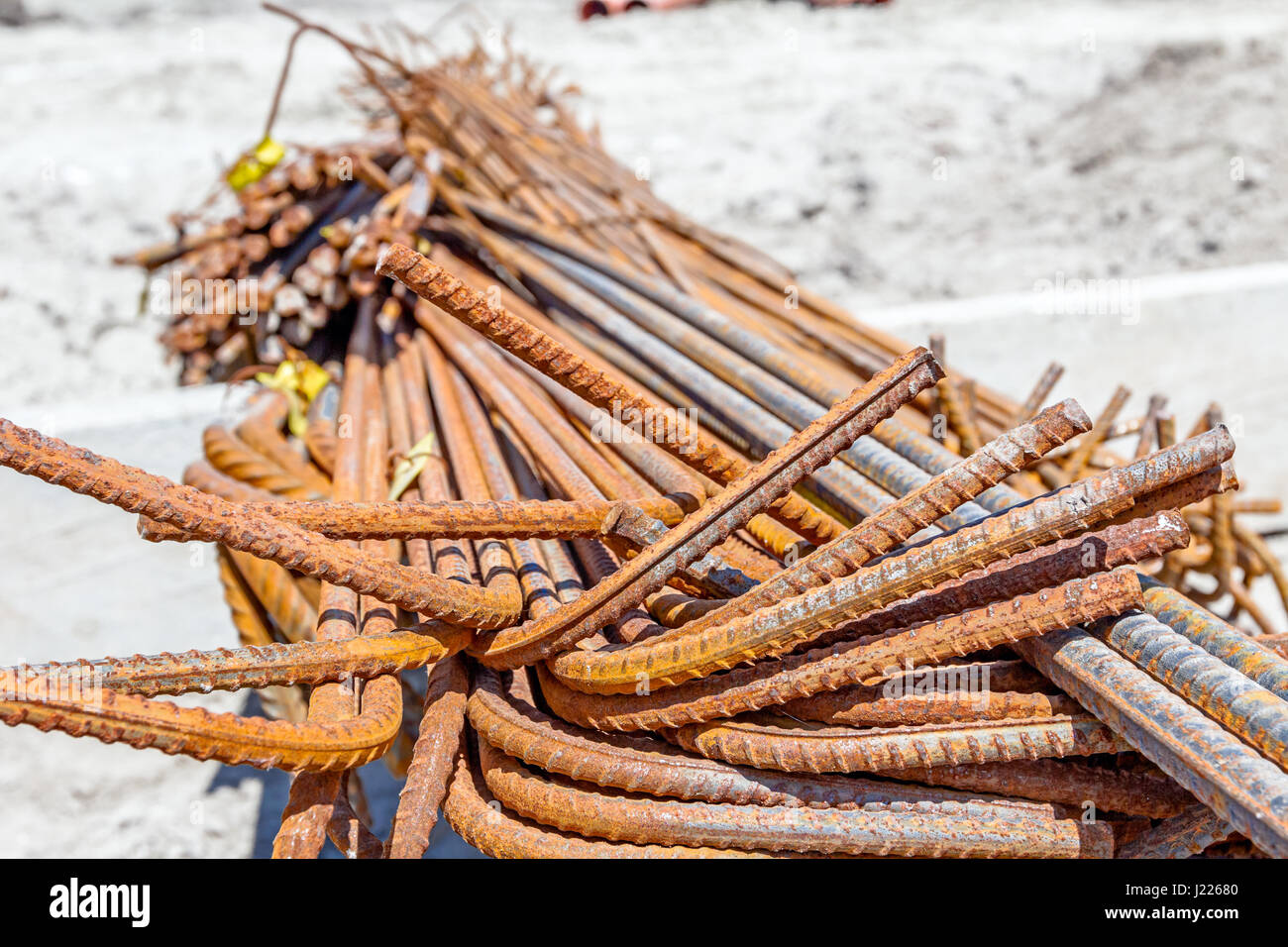 Steel bars stacked for construction, classified by the bending shape at