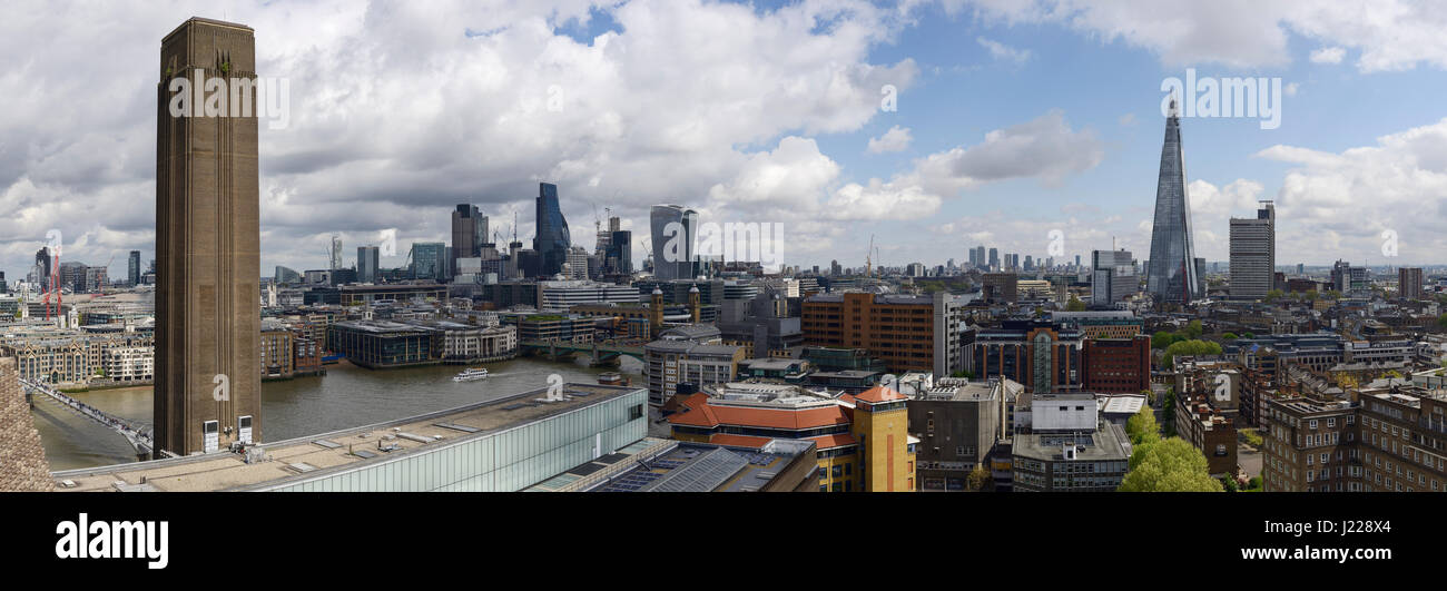 London panoramic skyline including Tate Modern, the financial district and the Shard. Stock Photo