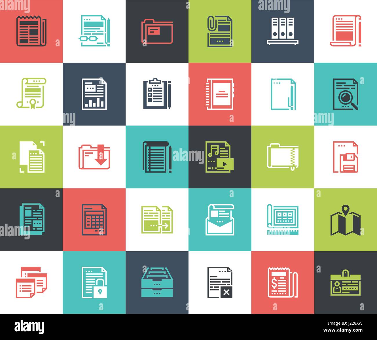 Files and documents flat line icons Stock Vector