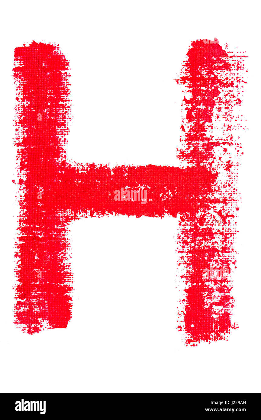 isolated uppercase letter H made of red lipstick with fabric texture Stock Photo