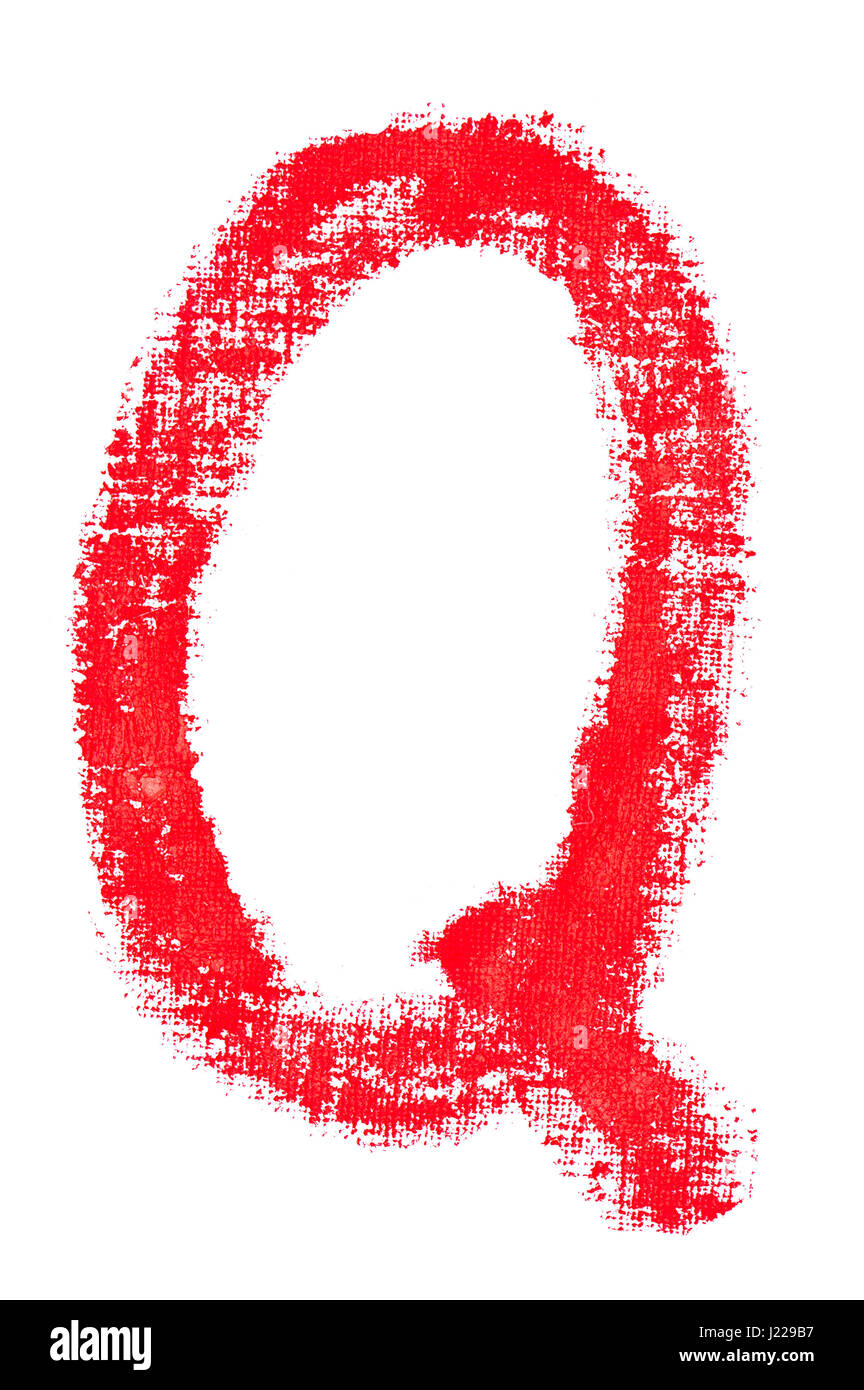 isolated uppercase letter Q made of red lipstick with fabric texture Stock Photo