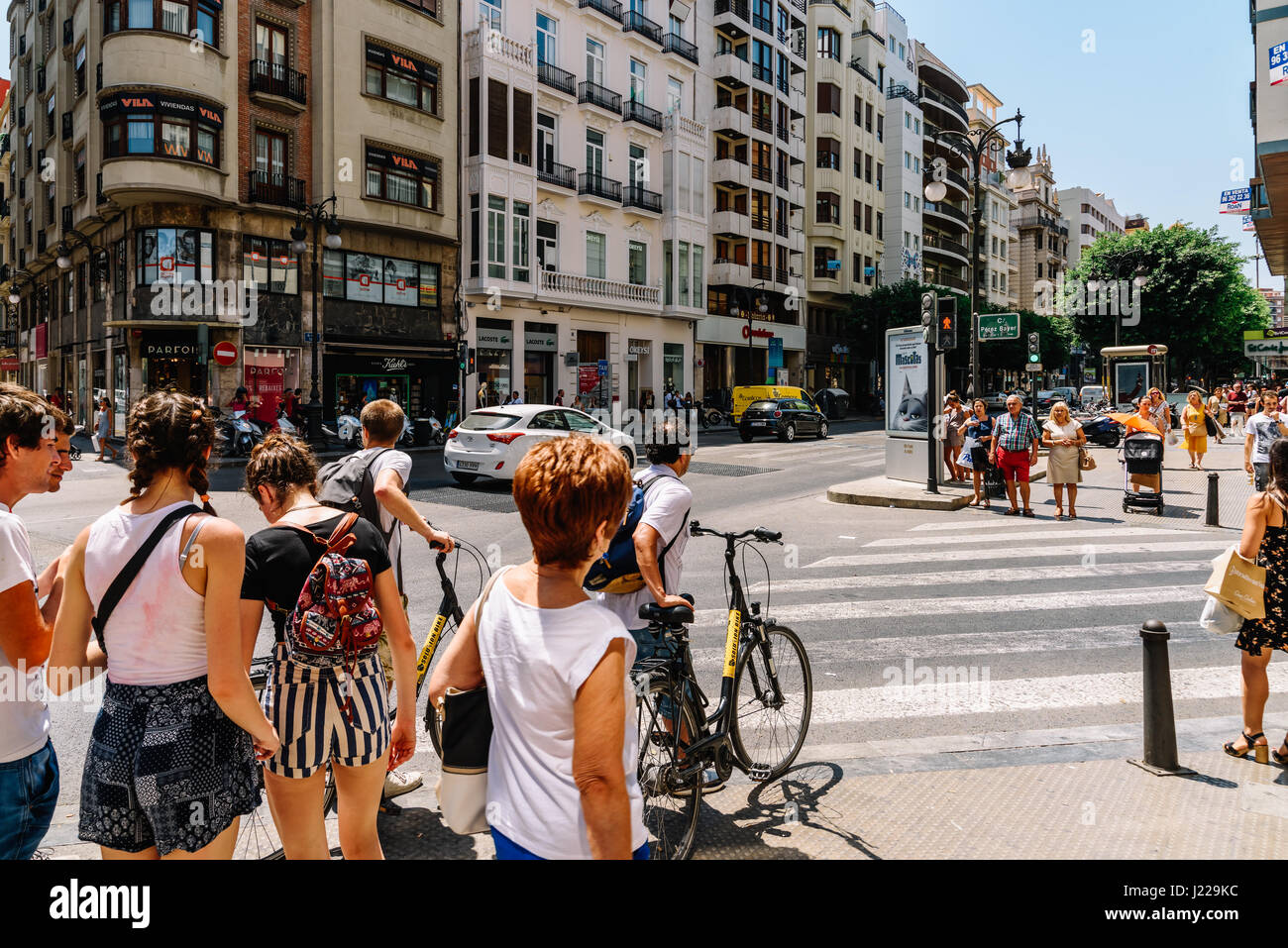 VALENCIA, SPAIN AUGUST 01, 2016 People Walking Downtown Valencia