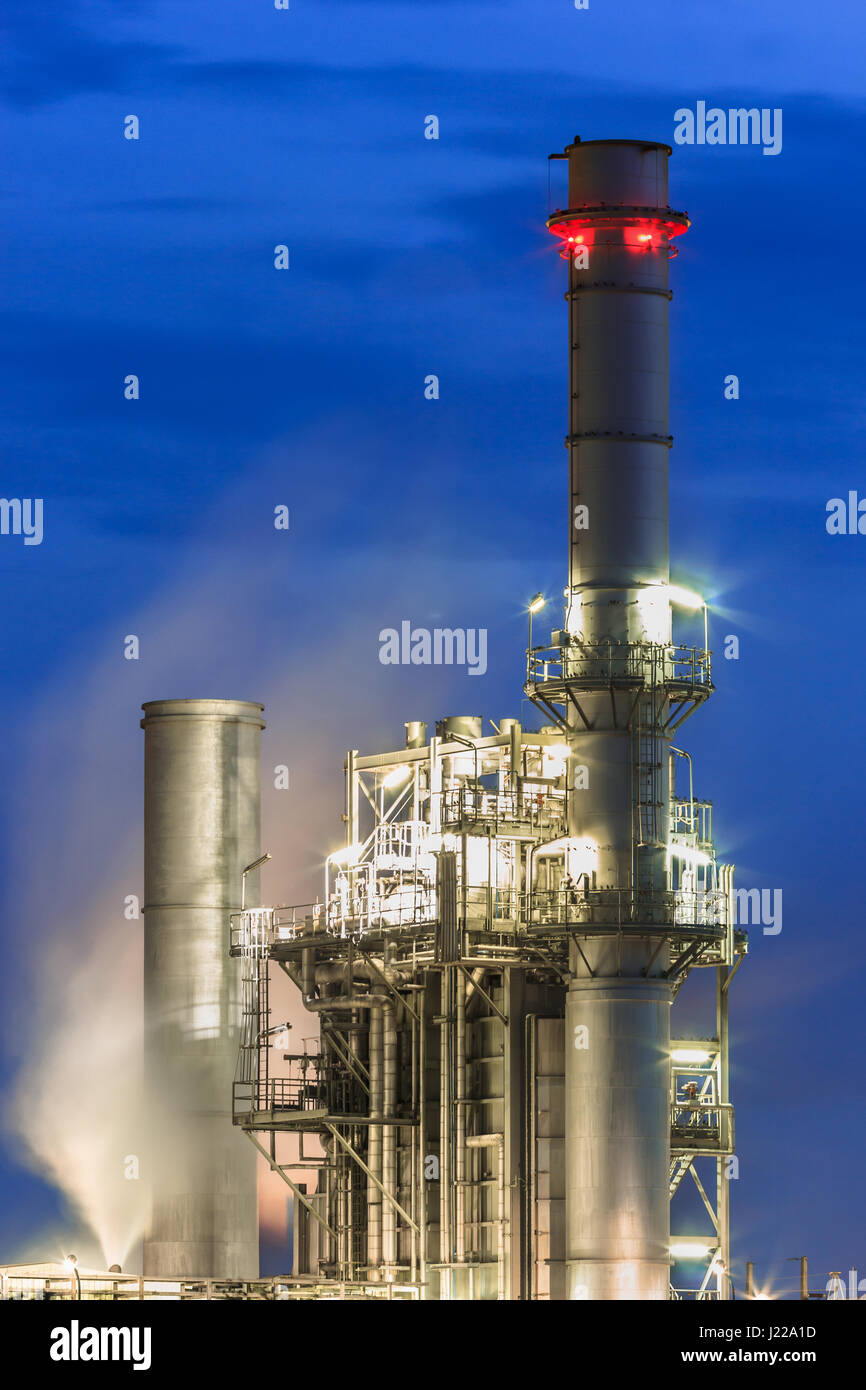 steam power plant with blue hour,Thailand Stock Photo