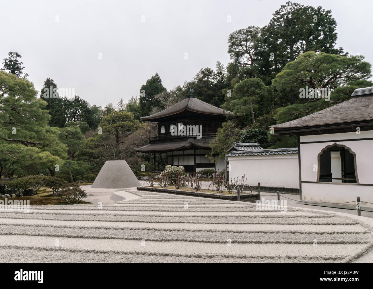 Silver Pavillion built in XV c. as retirement villa for shogun Yoshimasa, later turned into Zen temple. It emulates spirit of tea and wabi sabi. Stock Photo