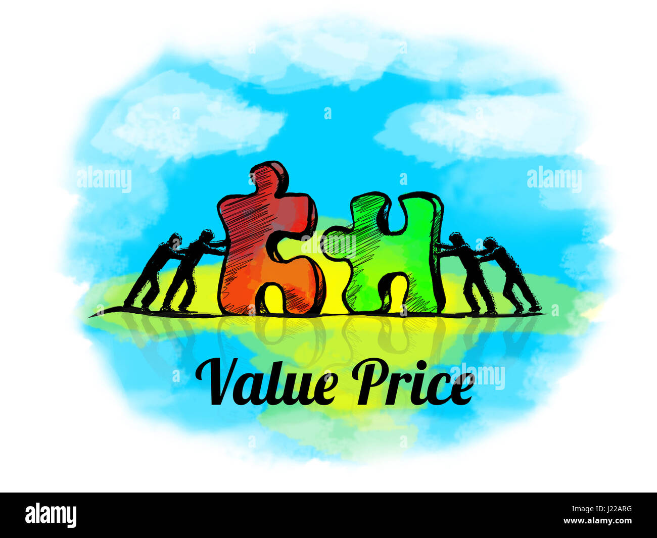 Illustration.Business concept of teamwork with jigsaw puzzle. Value Price Stock Photo