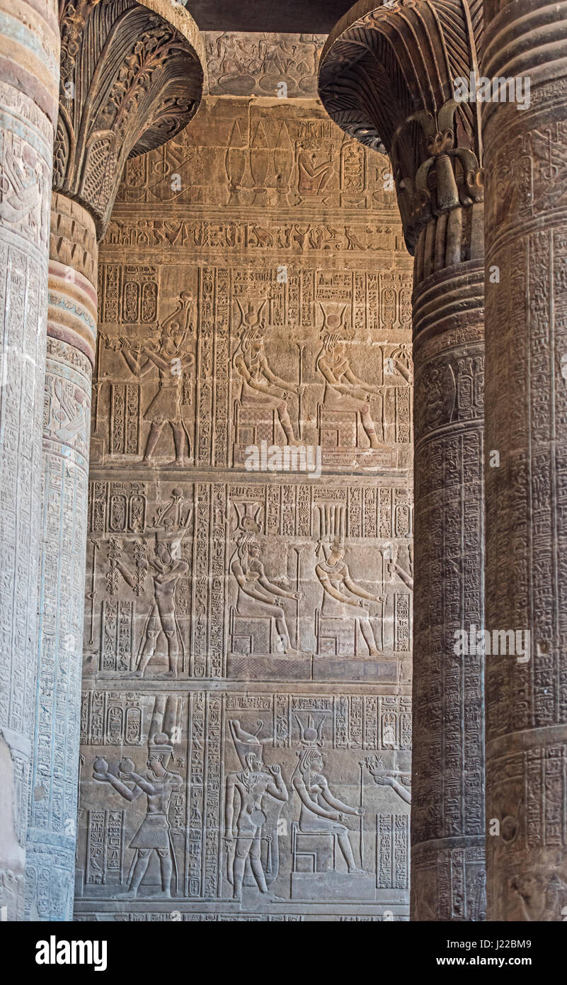 Columns in the ancient egyptian temple of Khnum at Esna with ...