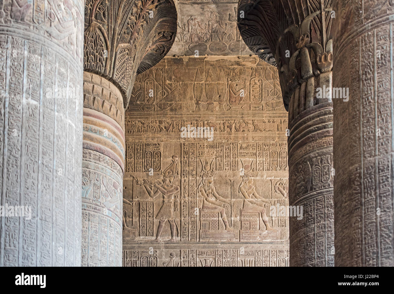 Columns in the ancient egyptian temple of Khnum at Esna with ...