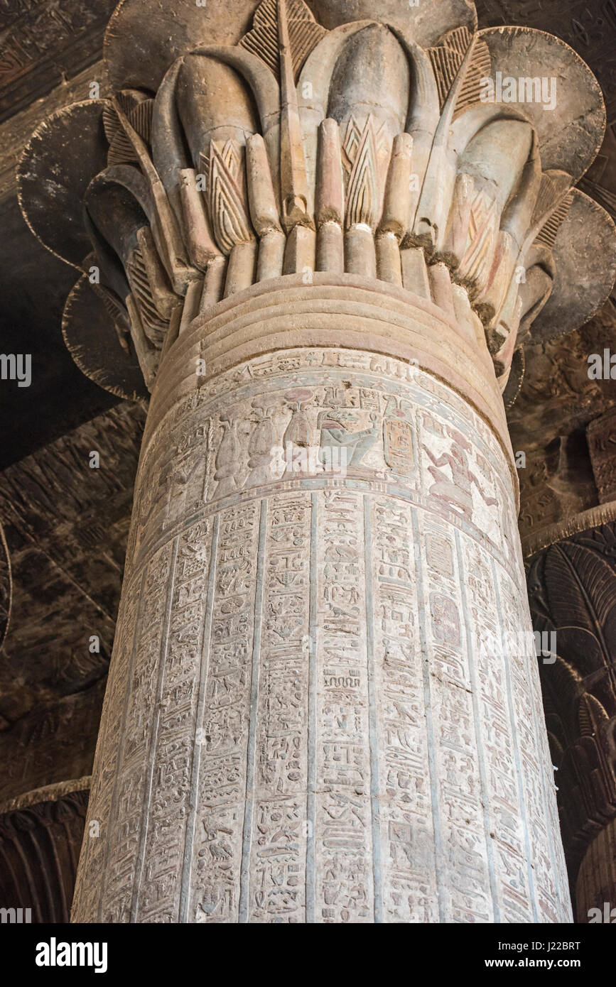 Columns in the ancient egyptian temple of Khnum at Esna with ...