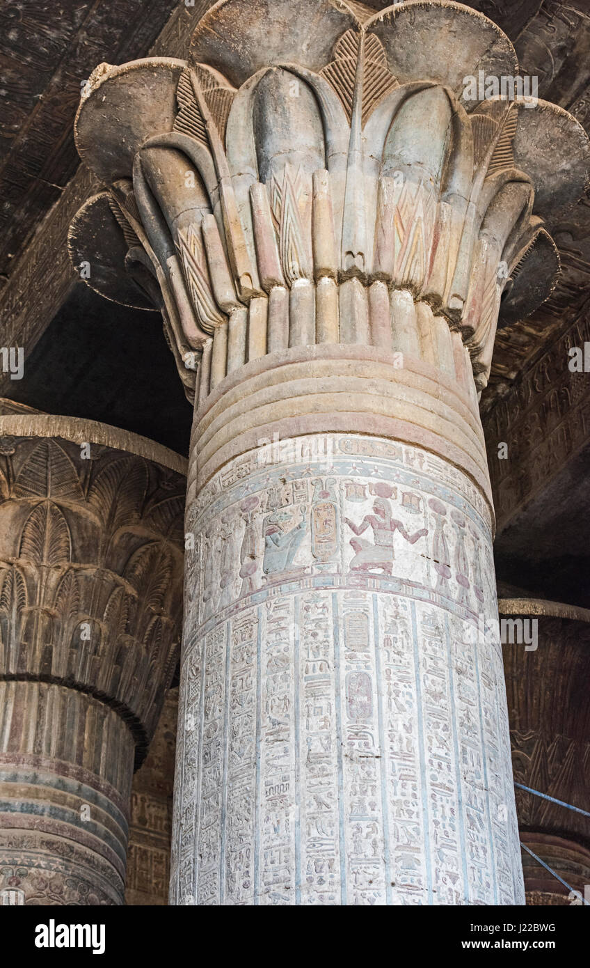 Columns in the ancient egyptian temple of Khnum at Esna with ...