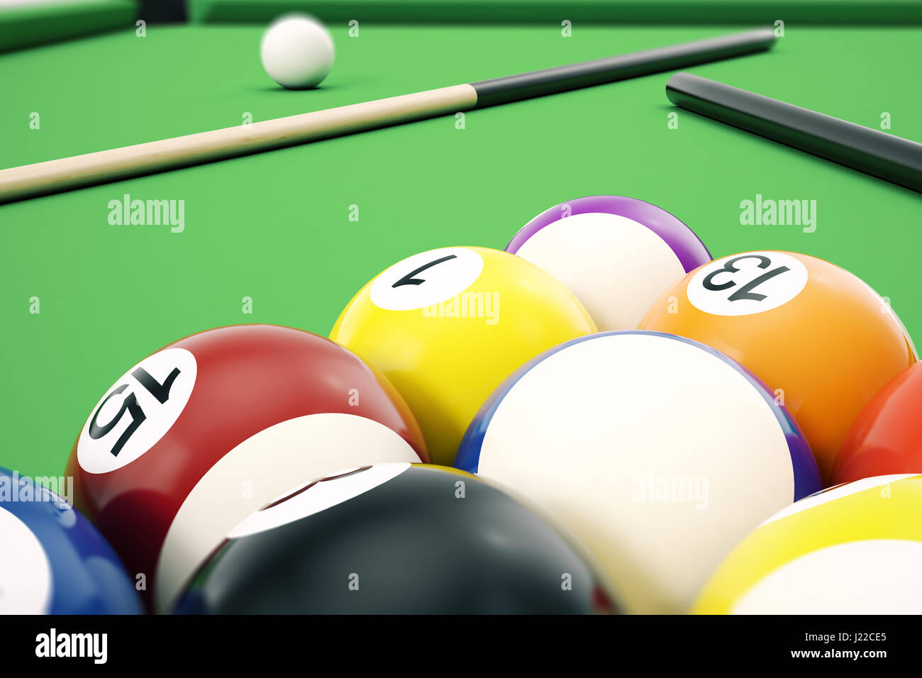 3D illustration American pool snooker balls background. American