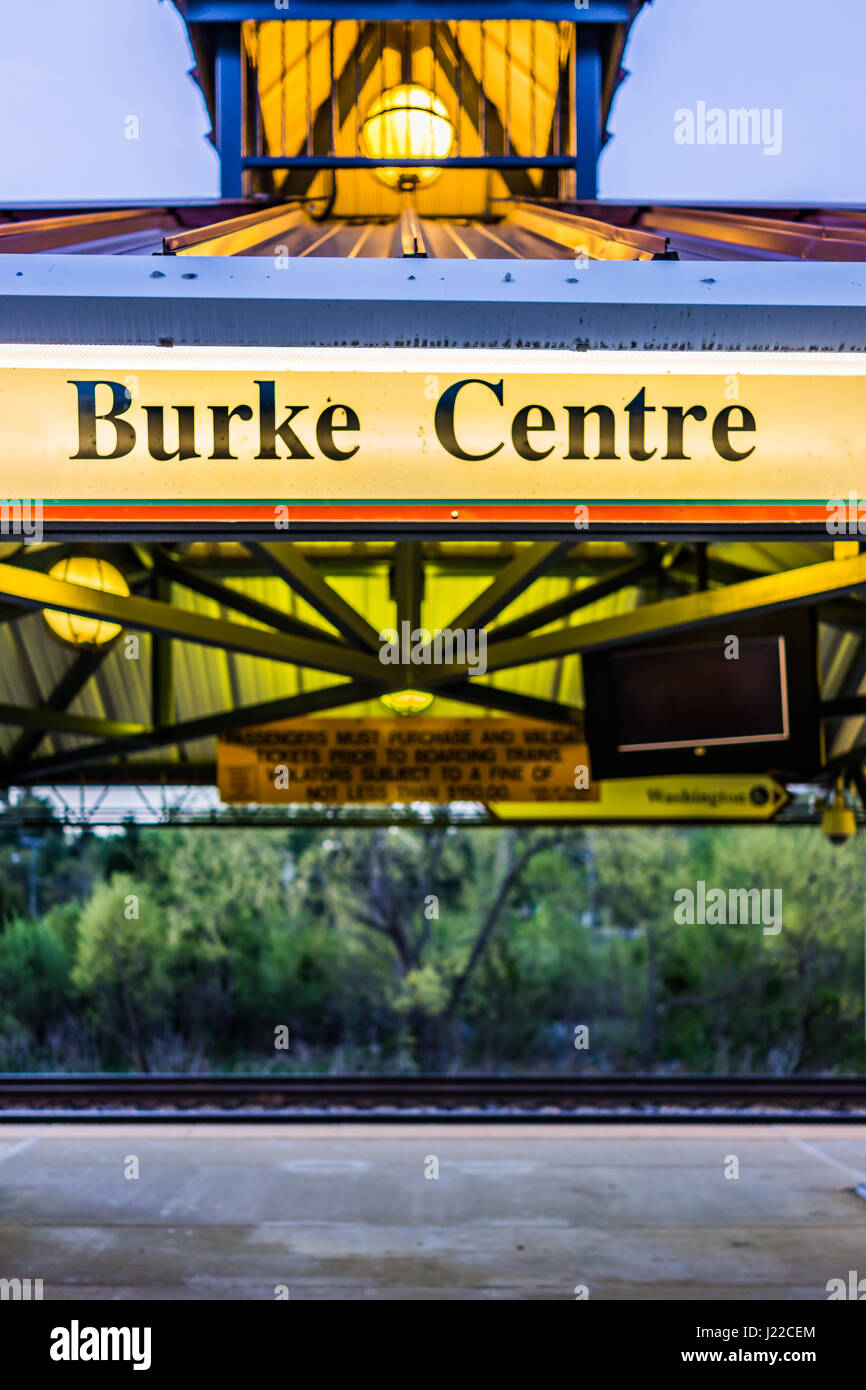 Burke, USA April 16, 2017 Burke Centre train station platform with
