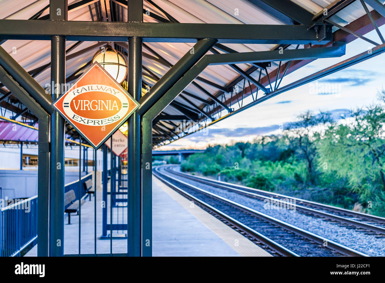 Burke, USA April 16, 2017 Burke Centre train station platform with